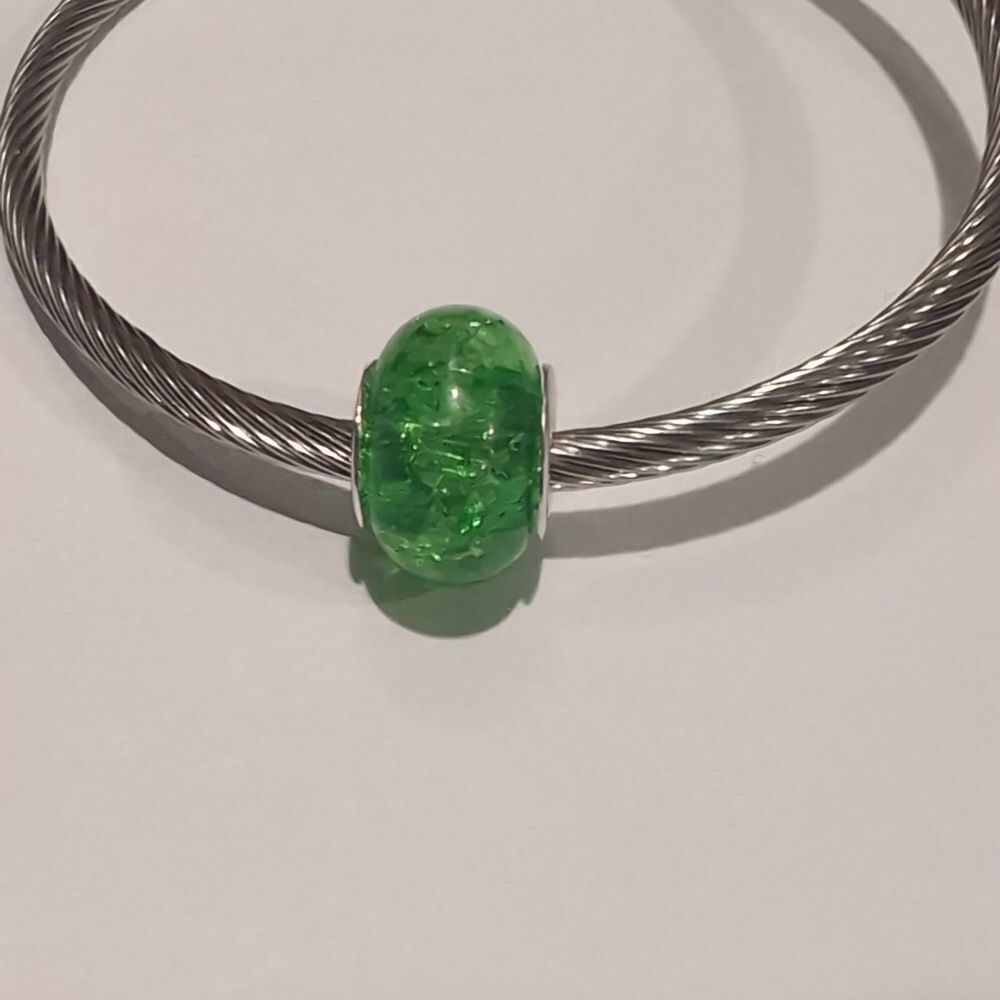 Silver‎ "Crushed Glass" Charm for Pandora Style Bracelet